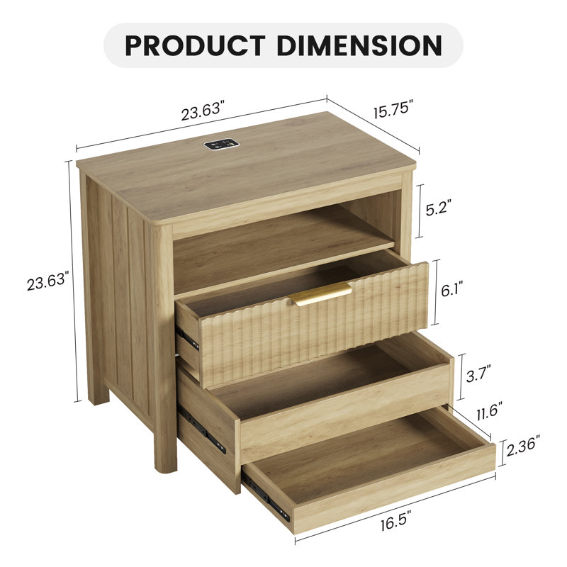 2-Drawer Nightstand With Hidden Storage And Human Sensor Light, Yellow Brown