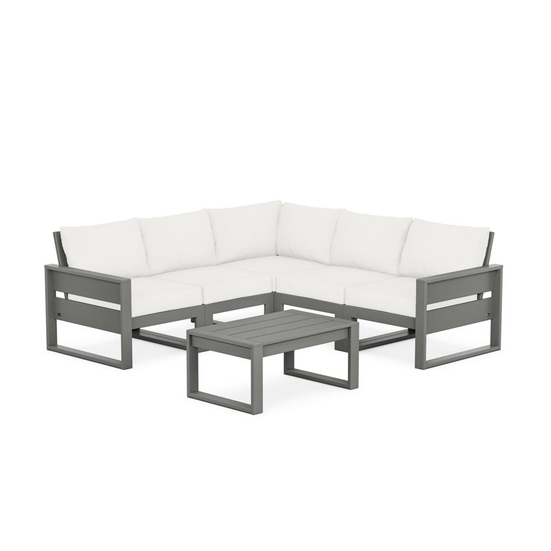 TREX Outdoors Eastport 5 - Person Outdoor Seating Group with Cushions, Natural Linen, Gray