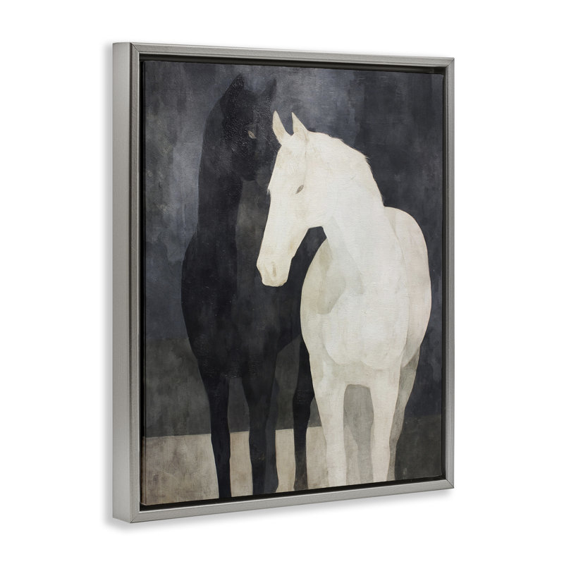Cadre flottant Equine Twins Of Wind, design par Svetlana Aleynikova, H 21 po x l 17 po, Cadre flottant gris lustré