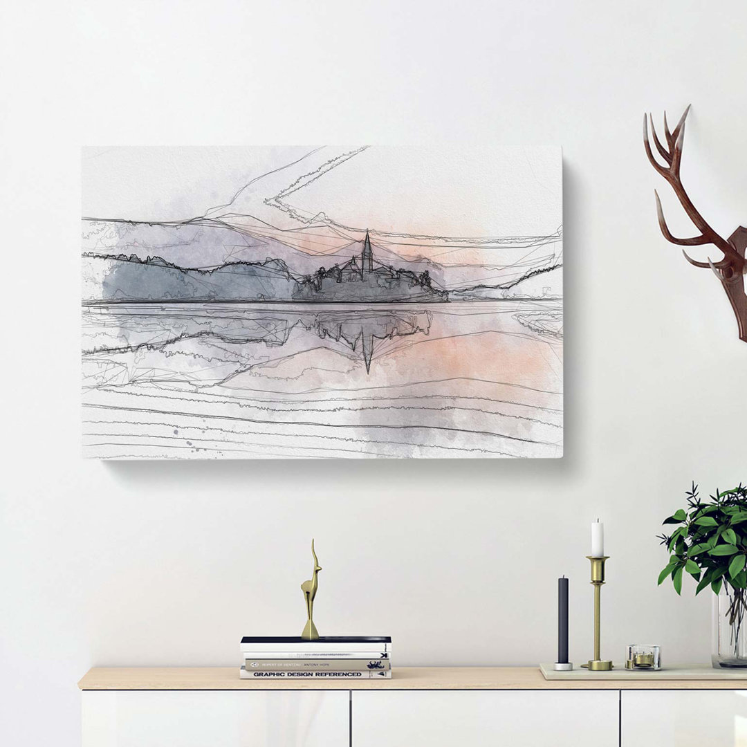 Wintertime at Lake Bled in Slovenia in Abstract - Wrapped Canvas