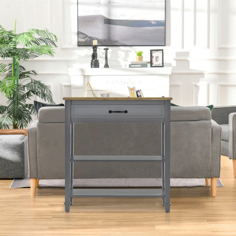 Table d'entrée avec console de style moderne avec tiroir et tablettes, construction robuste et grand rangement, gris