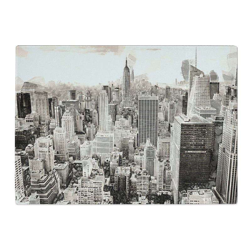 Tempered Glass a New York Skyline Chopping Board, 39 cm W x 28.5 cm L