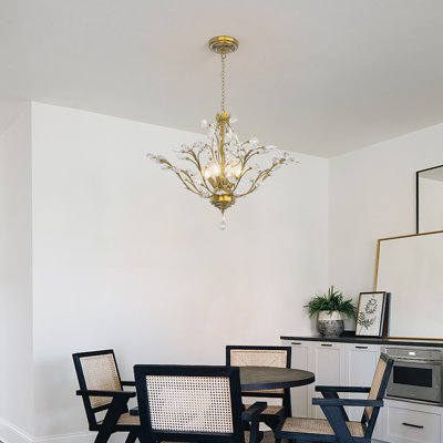 Darcey 4 - Light 18"W Unique Traditional Empire Chandelier with Crystal Accents & Brass Metal Frame for Dining Room or Living Room
