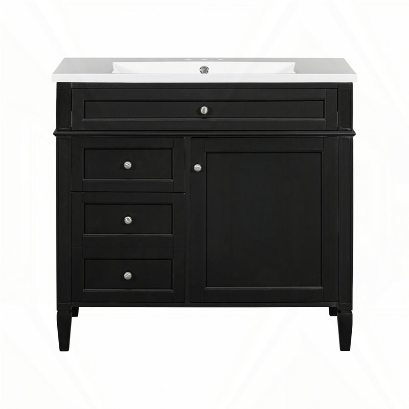 Meuble-lavabo de 30 po avec lavabo supérieur, Noir, Argent argent, 36"