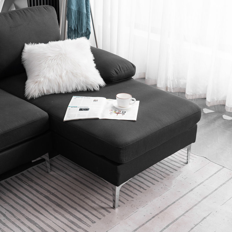 Upholstered Sectional Reversible, Black Polyester Blend