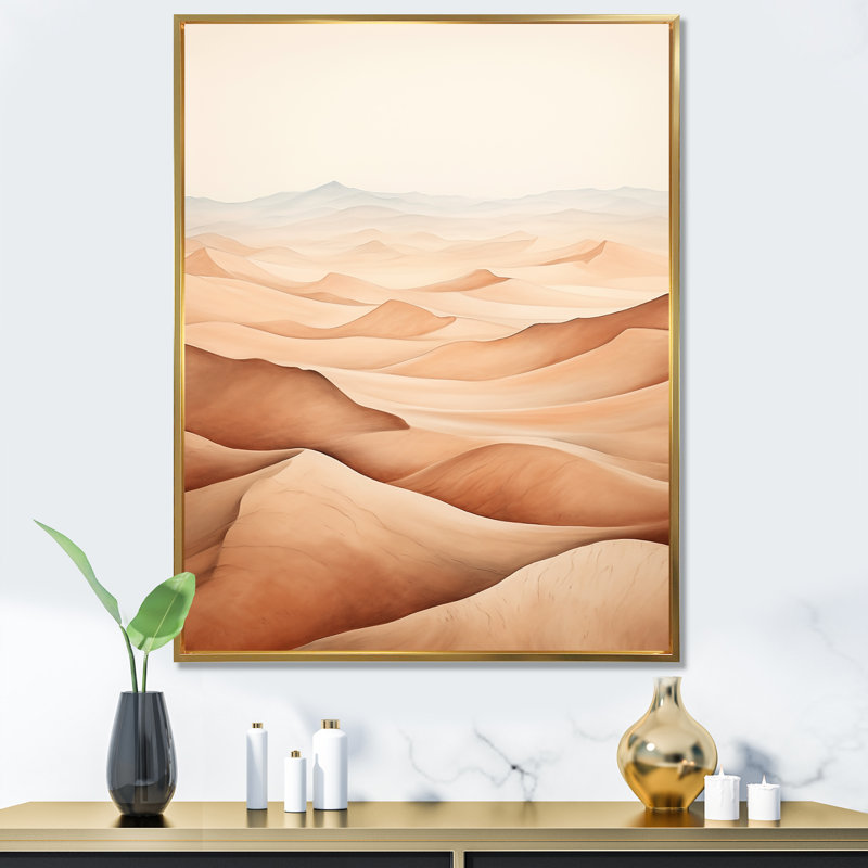 «Saharas Desert Silence I» sur toile, H 32 po x l 16 po x P 1 po, Cadre flottant doré