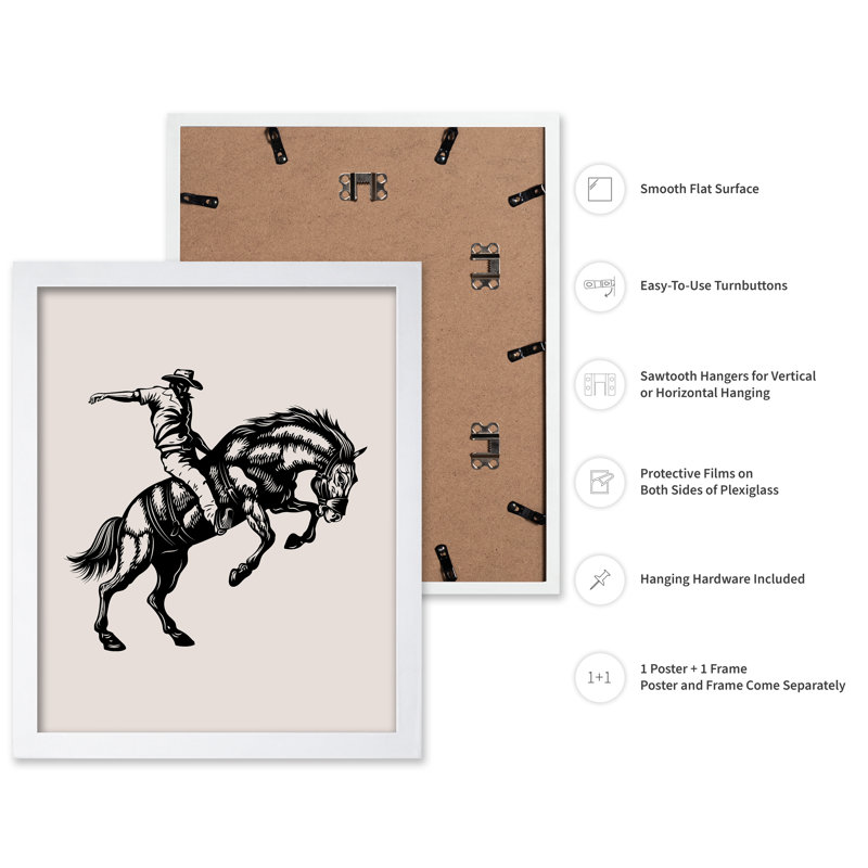 Cheval de cowboy beige, 12"H x 16"W, Poster, White Framed