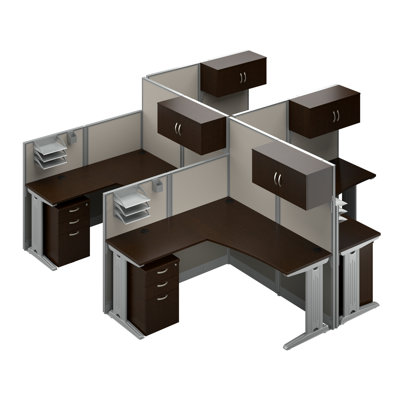Office In An Hour L-Shaped 4 Person Cubicle with Cable Management