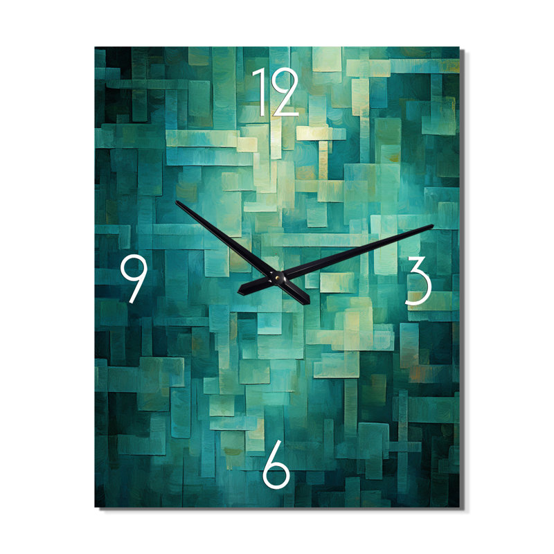 California Sunshine, cubiste turquoise abstrait I - Peinture abstraite, horloges murales, Très grand