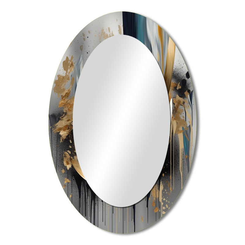 Abstract Shapes And Infinity Lines IV - Gold Modern Oval Wall Mirror, 36" x 24"