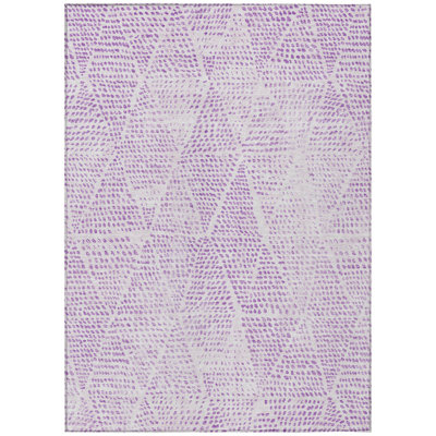 10' X 14' Purple And Ivory Geometric Washable Indoor Outdoor Area Rug