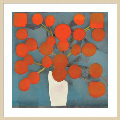 «Abstract Orange Flowers» par Elena Ray, impression sur bois encadrée