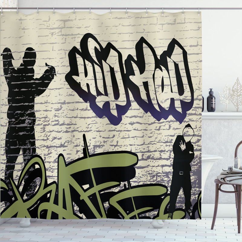 East Urban Home Hip Hop Shower Curtain Grafitti Art on Walls Multicolor, 75"H x 69"W