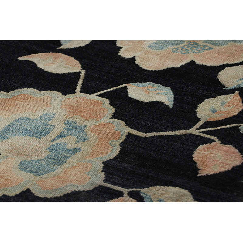 Art Deco Hand Knotted Floral Area Rug, Rectangle 8' x 10'