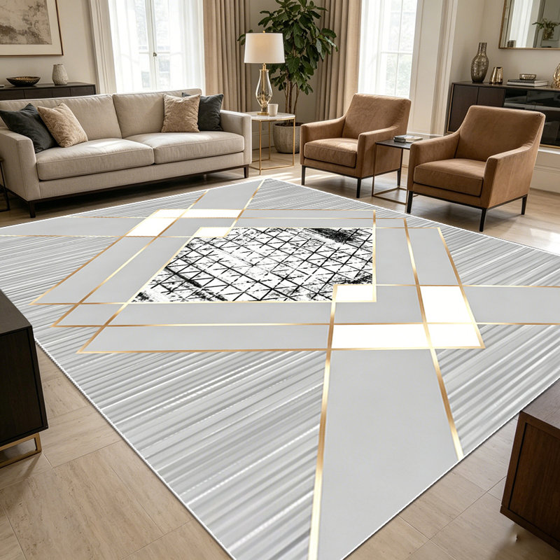 1PC Distressed Geometric Diamond Striped Gold Trimmed area rugs for Living Room, Soft and Comfortable, Suitable for all seasons, easy-to-maintain, machine washable Indoor floor mat, Under Table Farmhouse suitable for dining table area, bedroom