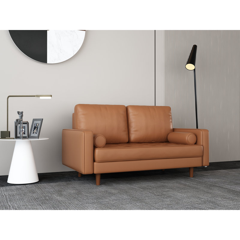 Germania 59" Leather Upholstery Square Arm Loveseat, Orange Brown Faux Leather