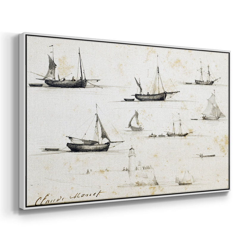 Bateaux et jetée, 1857, reproduction d'art sur toile, H 27 po x l 41 po x P 2 po, Blanc