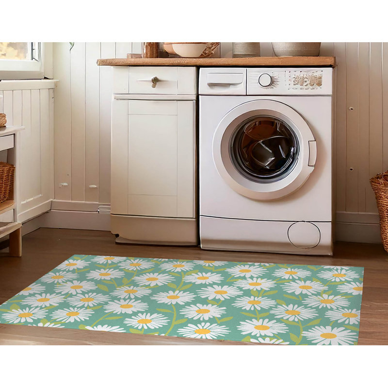 Tapis à linge doux antidérapant Sweet Daisy, L 25 po x H 4 po, Motif floral vert
