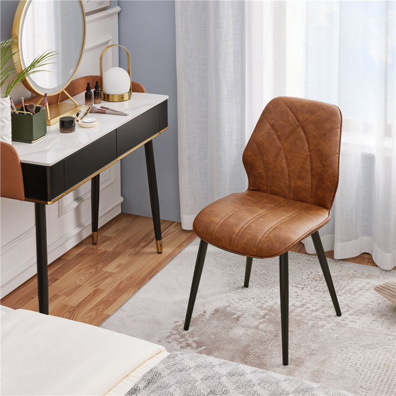 82cm H Upholstered Dining Chair Side Chair, PU Leather/Brown