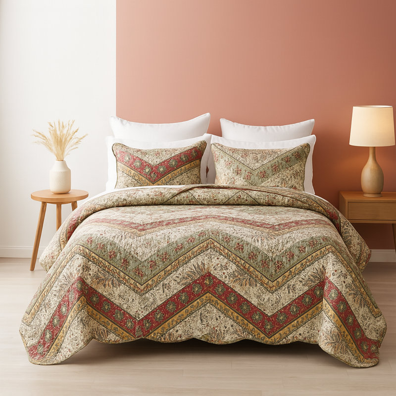 Chevron / Zig Zag Coverlet, Cal. King Bedspread + 2 Shams