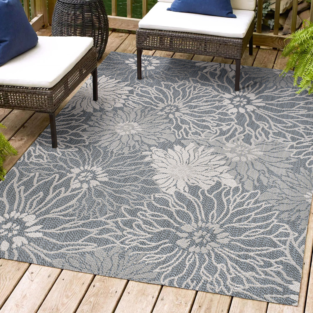 Jarien Modern All-Over Floral Navy/Gray Indoor/Outdoor Rug Winston Porter Rug