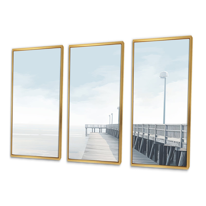 Ensemble d'art mural Rathbone - Coastal Pier, Cadre flottant doré, H 28 po x l 36 po x P 1 po