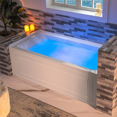 60" X 32" Alcove Acrylic Rectangular Whirlpool Heated Jetted Tub With Drain & Overflow