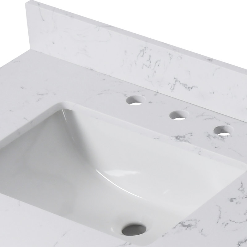 Dessus de meuble-lavabo en marbre d'ingénierie 72 po avec trous de robinet d'évier
