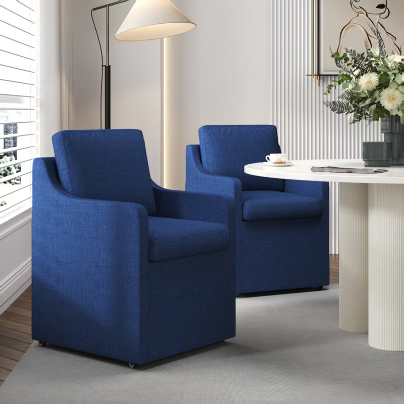Fauteuil en chenille rembourré en mélange de duvet avec roulettes