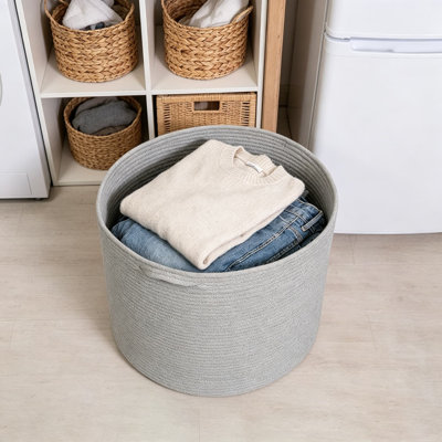 Large Woven Rope Blanket Basket, Cotton Storage Bin For Living Room, Kids Toy Organizer, Blanket Holder, Decorative Wicker Basket For Bedroom, Nursery, Farmhouse Decor