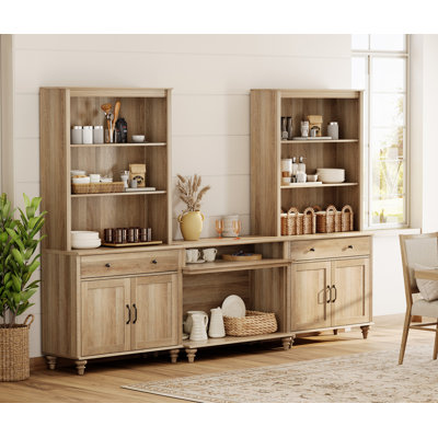 Buffet avec bahut, grain de bois rétro, armoire avec armoires et tablettes ouvertes, 105 po