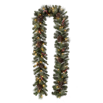 9ft Lighted Glittered Pine Cone Christmas Garland with Timer