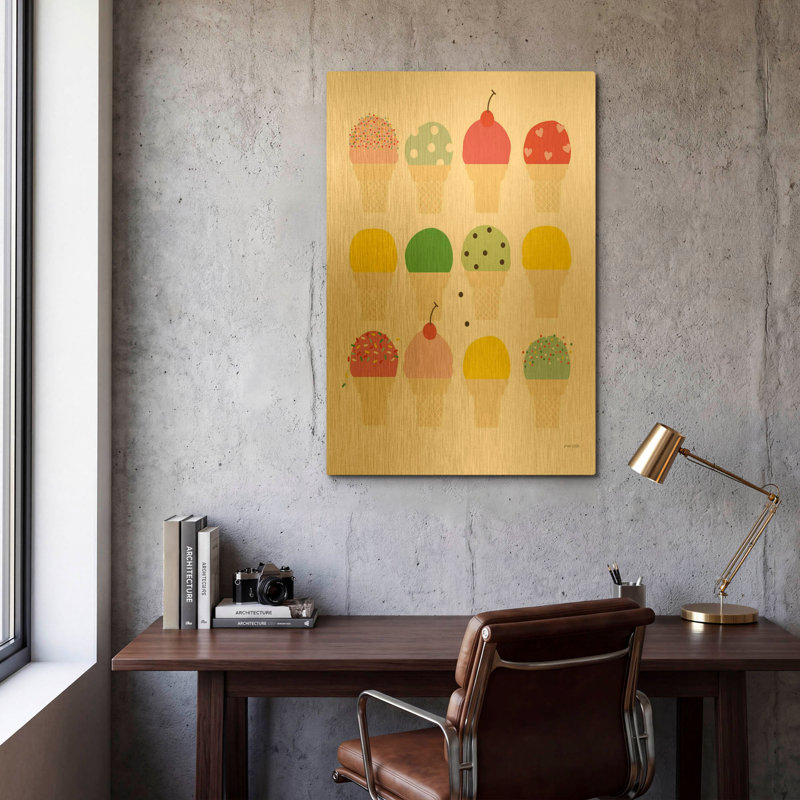«Ice Cream Fun» par Ann Kelle, art mural en métal doré, 12 po x 16 po, 24 po x 36 po