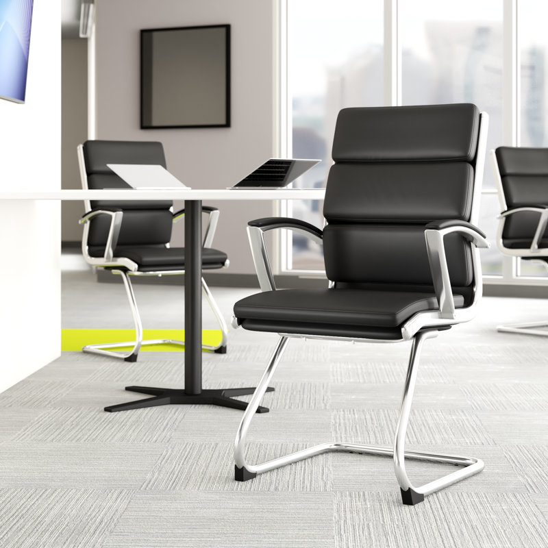 Nahlia Vinyl Seat Reception Chair with Metal Frame, Black