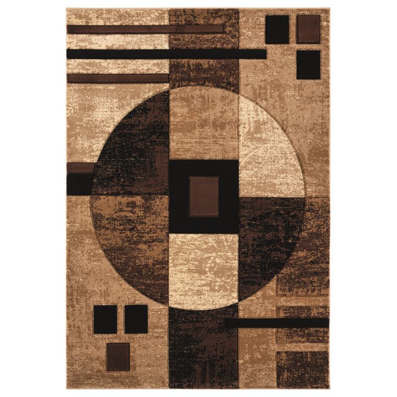 Tapis brun géométrique Ladores, Rectangle 1 pi 10 po x 2 pi 8 po
