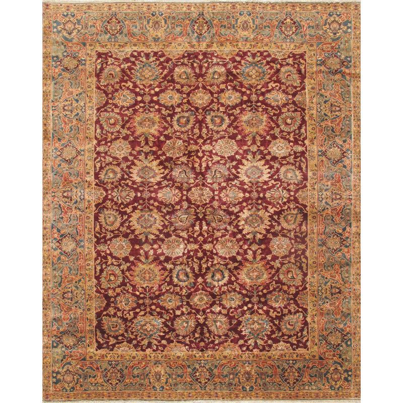 Tapis brun / rouge en coton / laine oriental noué à la main 8 pi 1 po x 9 pi 11 po Oriental, Rectangle 8 pi 1 po x 9 pi 11 po