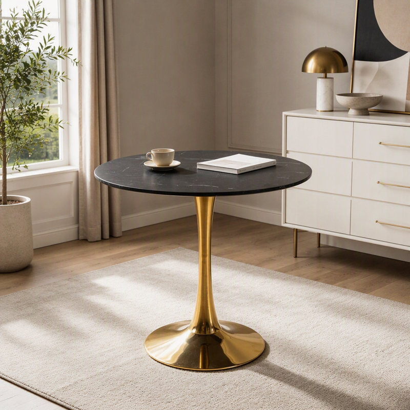 Table de salle à manger Mid-Century Tulip, Noir / doré