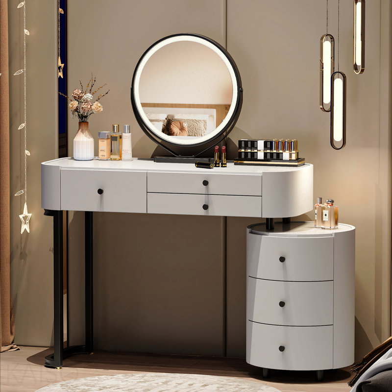 Coiffeuse moderne minimaliste avec miroir amovible et coiffeuse rotative, meuble-lavabo facile à assembler
