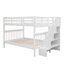 Lit superposé d'escalier pour chambre à coucher et dortoir, finition blanche, construction solide, garde-corps, quatre compartiments, lit avec entrée facile à ranger, rangement spacieux, pieds en pin, ensemble de lattes-1480085617