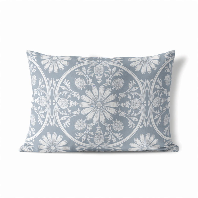 Coussin lombaire d'extérieur Daisy Tile, Bleu denim