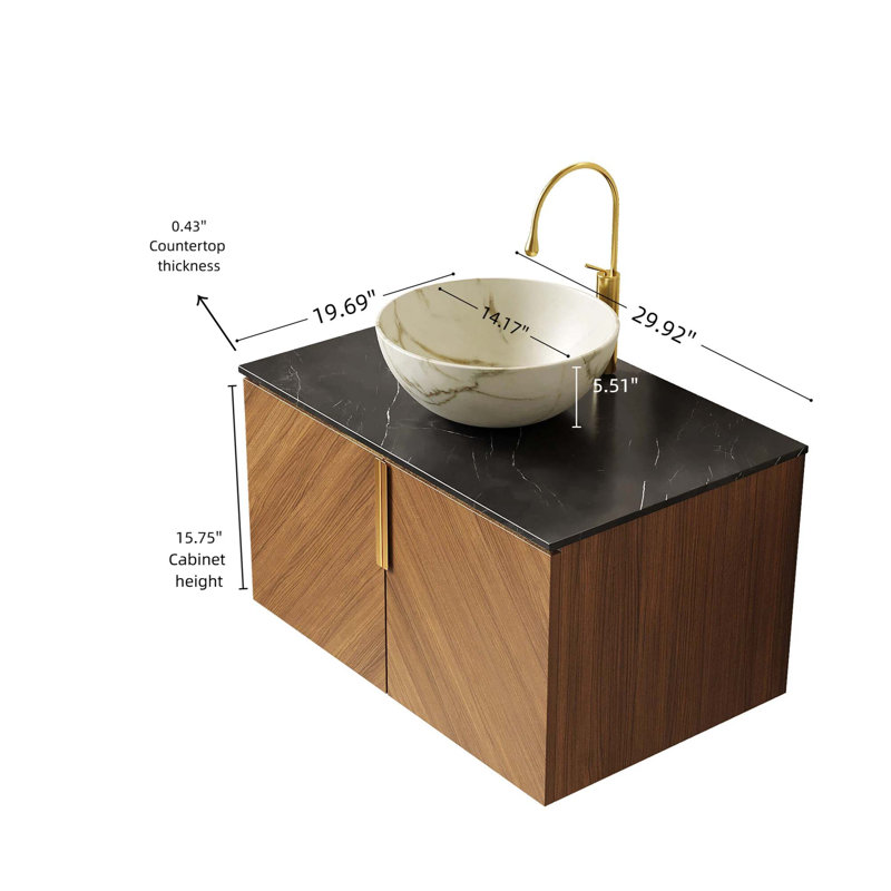 Meuble-lavabo flottant avec portes doubles et comptoir en pierre, 30"
