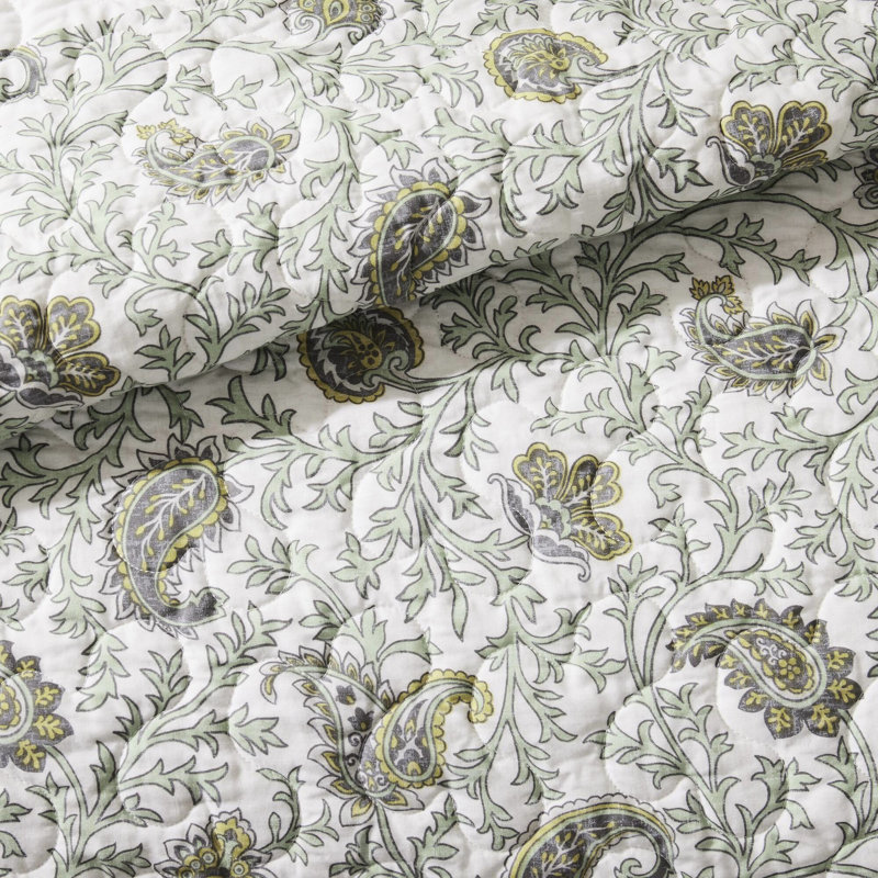 Couette King/King 6 avec coussins décoratifs en bordure de coton sauge -