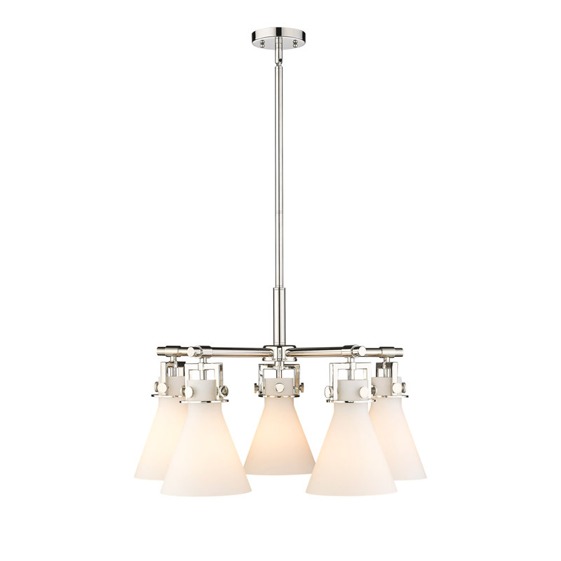 Lustre suspendu 5 lumières Barineau, Transparent, Nickel poli