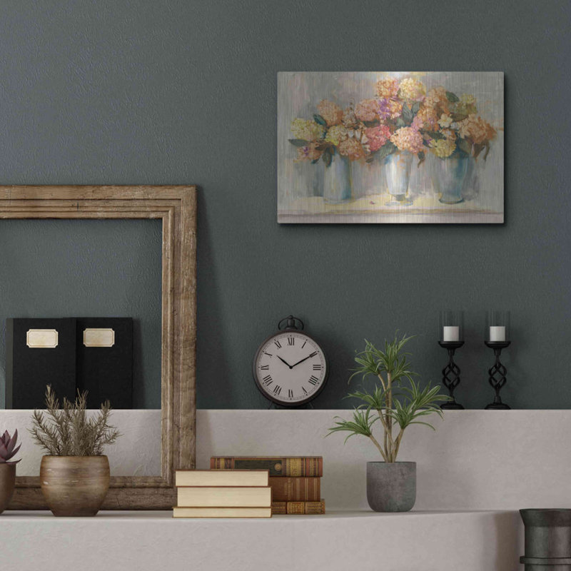 «Fall Hydrangea Bouquets» par Carol Rowan, art mural en métal, 24 po x 16 po, H 12 po x l 16 po