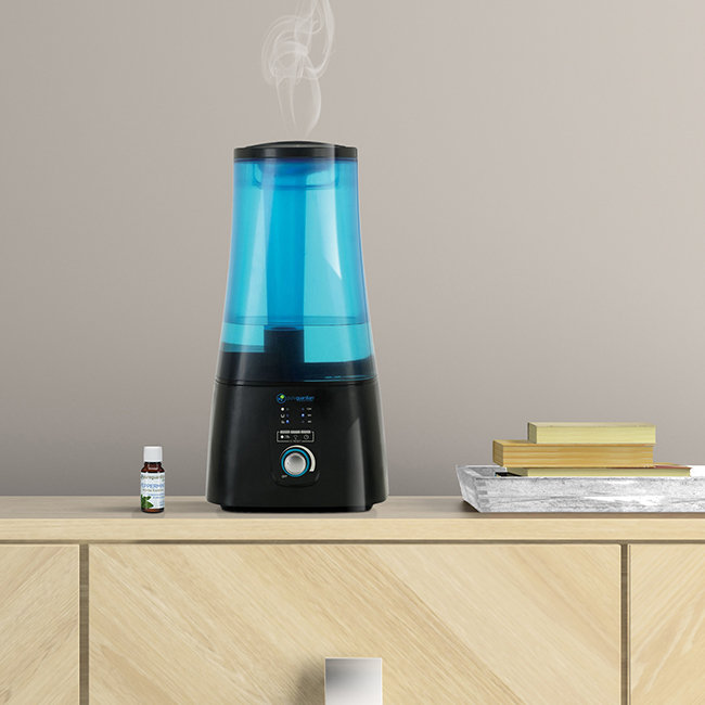 2-Gallon Black and Blue Ultrasonic Dual Mist Humidifier