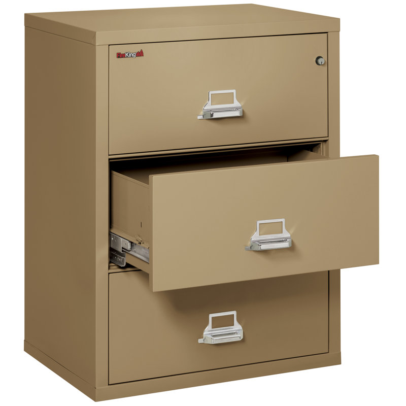 Fireproof 31.1875'' Wide 3 -Drawer Steel File Cabinet, Sand, Key Lock
