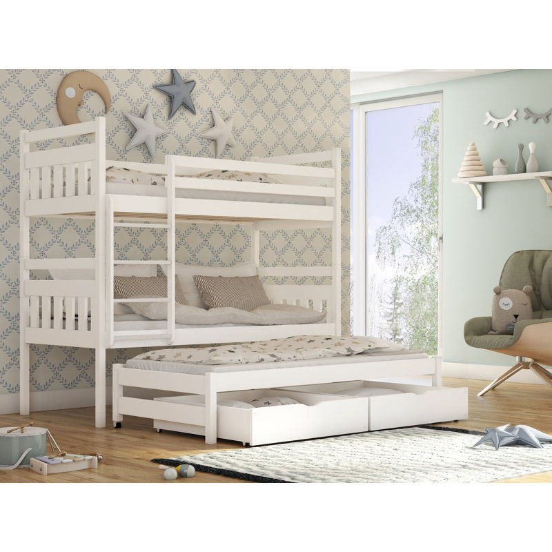 Koenig Single (3') Standard Bunk Bed and Mattress with Trundle, White