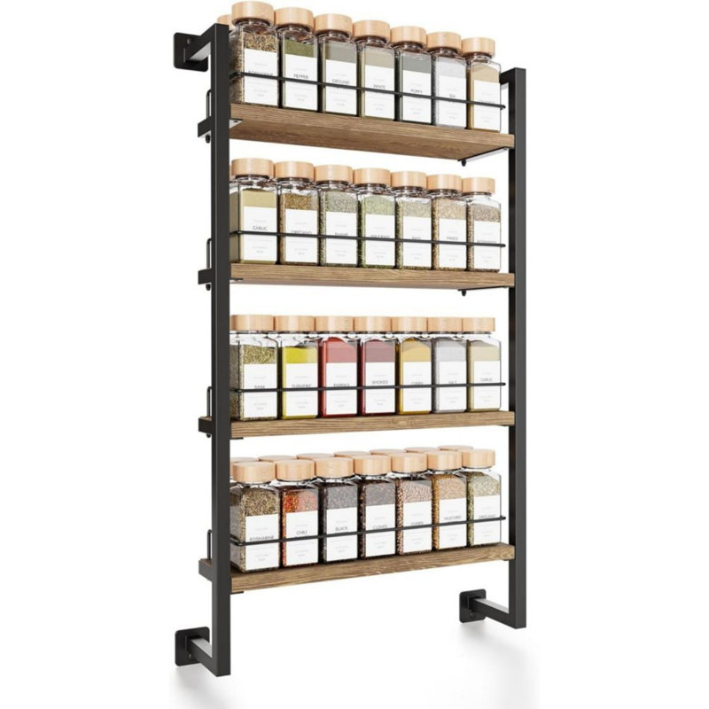 Étagère à épices polyvalente murale - tablettes noires et brunes à 4 niveaux pour un accès facile