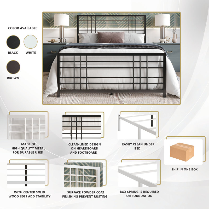 Nazmir Metal Open-Frame Bed, White, King