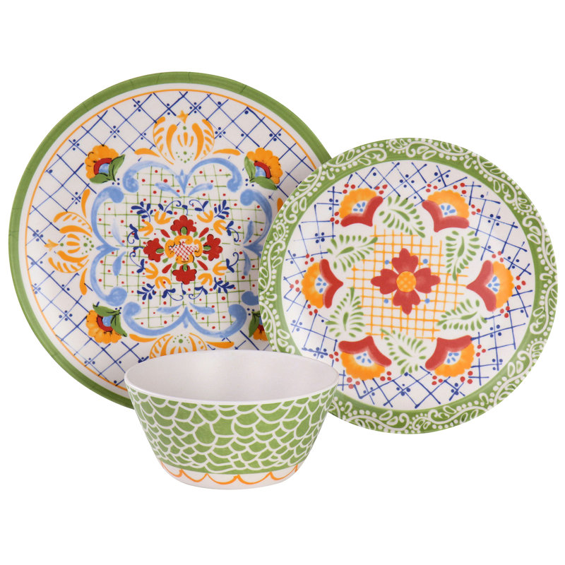 12 Piece Bamboo Fibre Dinnerware Set in Multi-Colour